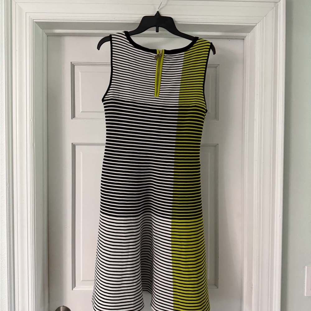 Vince Camuto Black and White Striped Dress with Yellow Accent